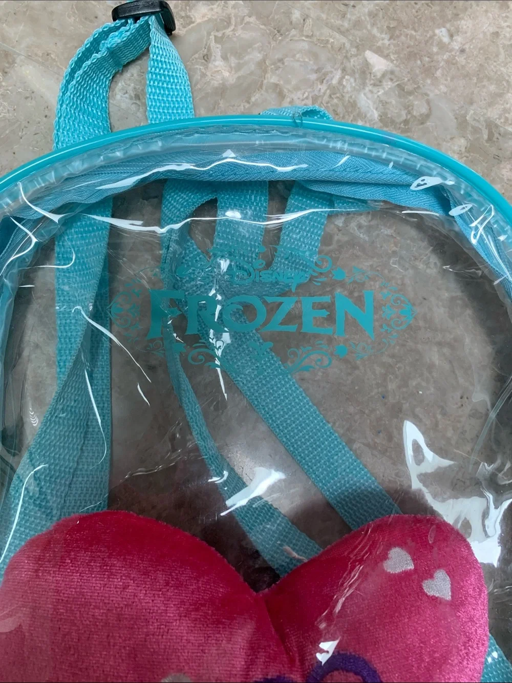 Cute Girl’s Disney Frozen Clear Backpack w/Turquoise Trim.Pre-Owned. Size:9x11.5